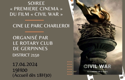 SOIREE « PREMIERE CINEMA » 
"CIVIL WAR" -  CINE « COTE PARC »  CHARLEROI
Au profit du projet  GYM & JOY